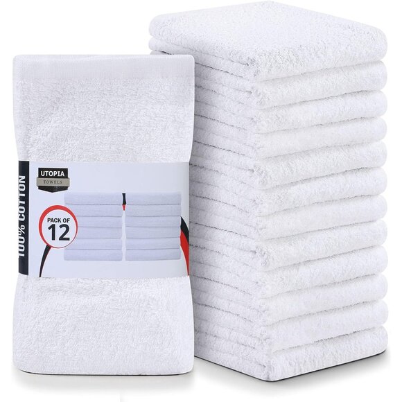 Utopia Towels Kitchen Bar Mops Pack of 12 Cotton Absorbent White Multi Purpose - Picture 1 of 8